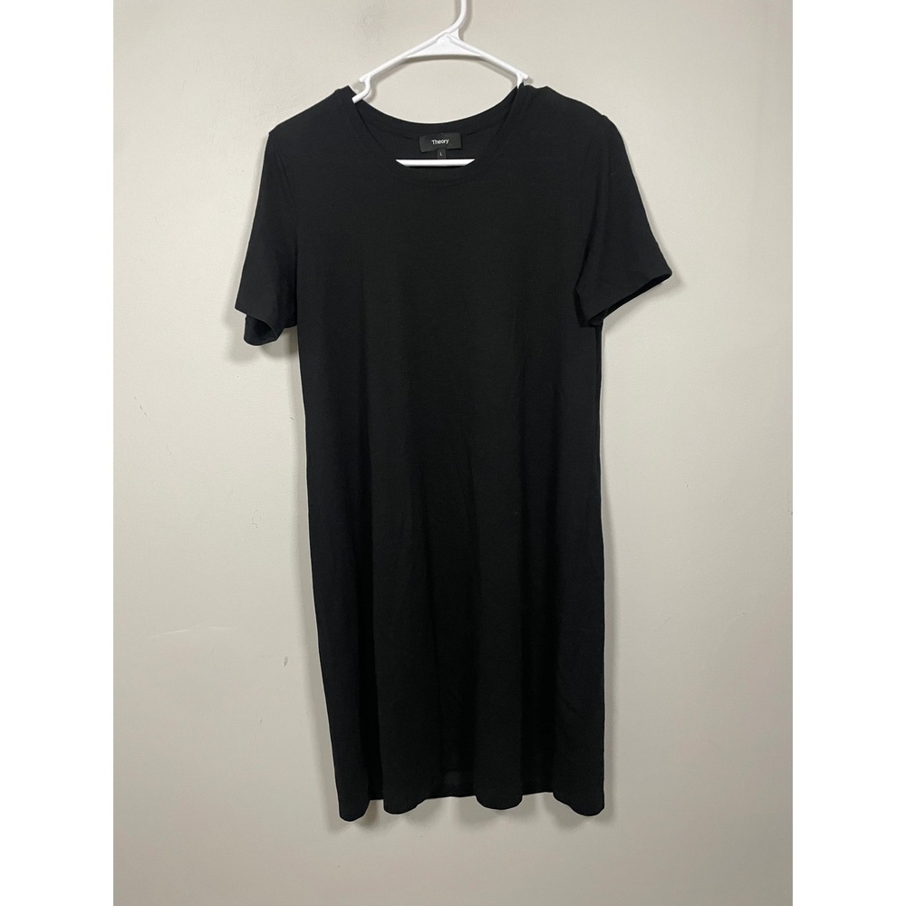 Theory Black Short Sleeve T-Shirt Dress Minimalist Casual Closet Staple Timeless